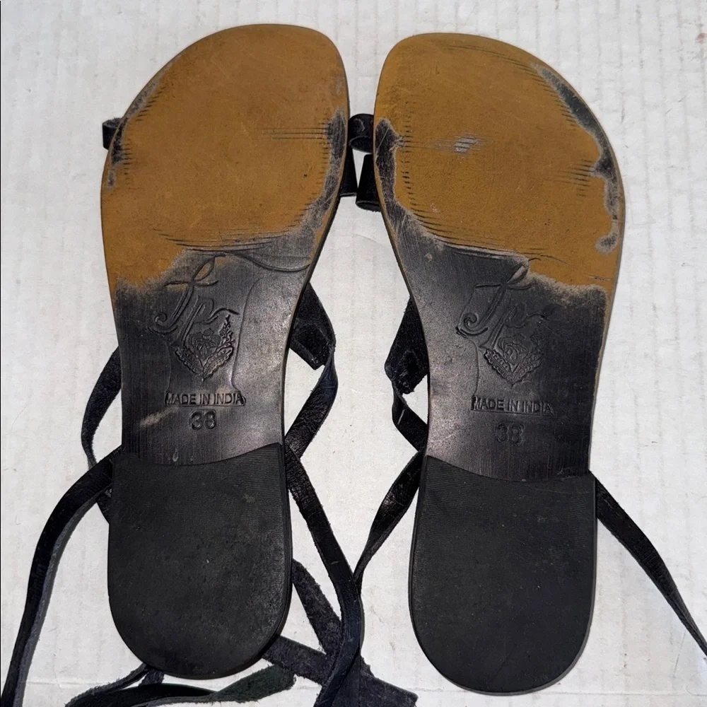 Free People Oliveira Black Leather Ankle Wrap Sandals